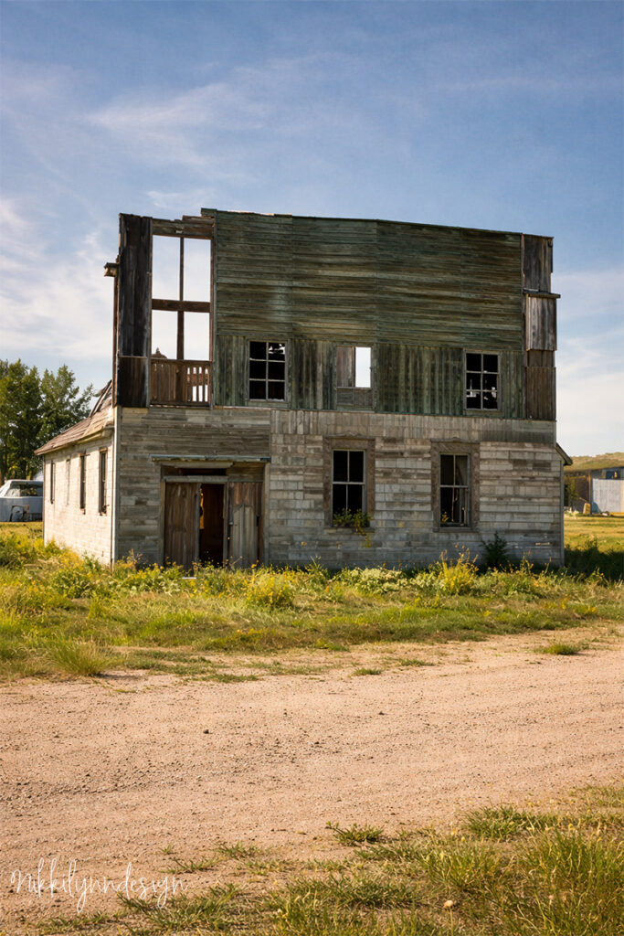 Abandoned historic storefront building in the ghost town of Cottonwood South Dakota