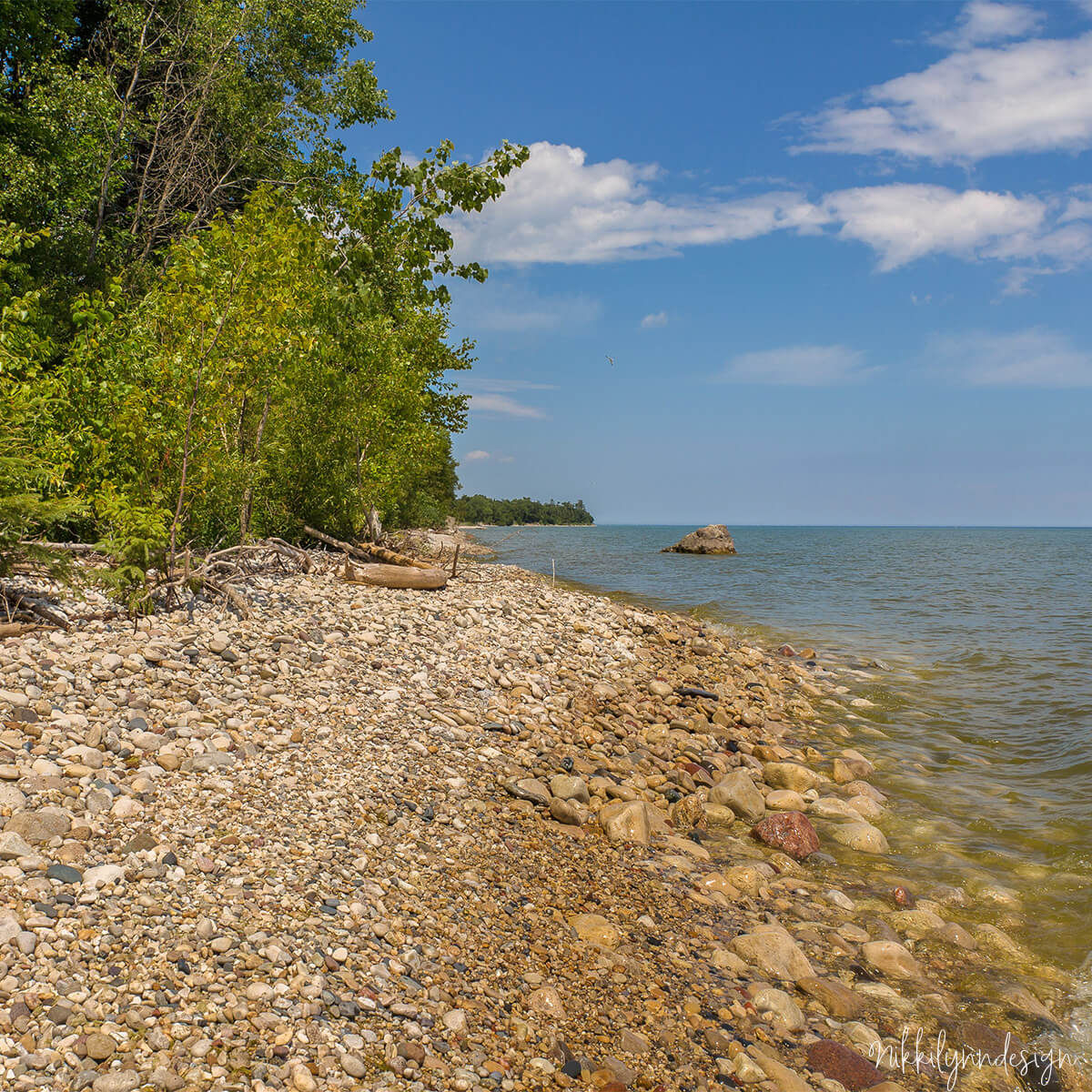 Stone steps leading down to the Lake Michigan shoreline at Robert La Salle County Park in Door County Wisconsin