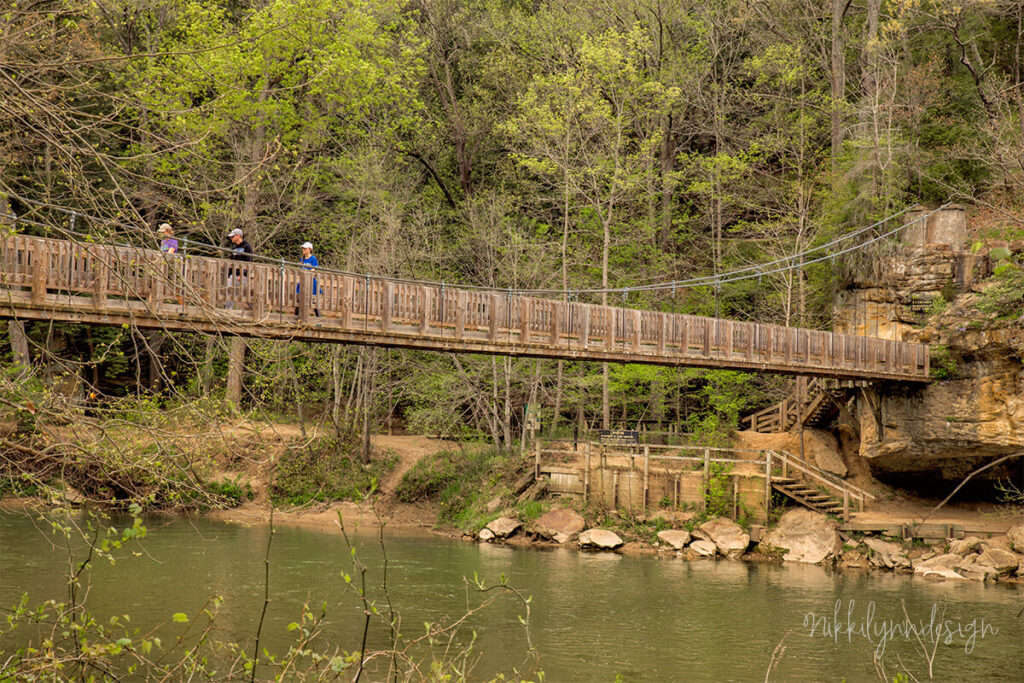 Suspension bridge crossing Sugar Creek in Turkey Run State Park near Marshall Indiana