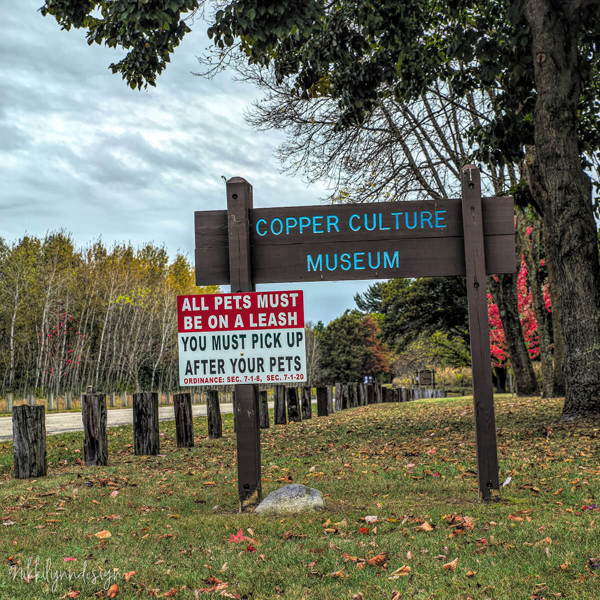 Entrance sign for Copper Culture State Park in Oconto Wisconsin