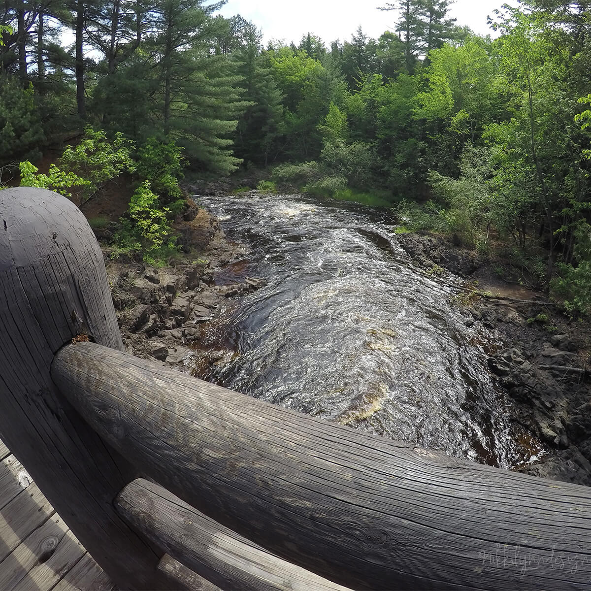 Bad River gorge viewed from a bridge at Copper Falls State Park in Ashland County Wisconsin