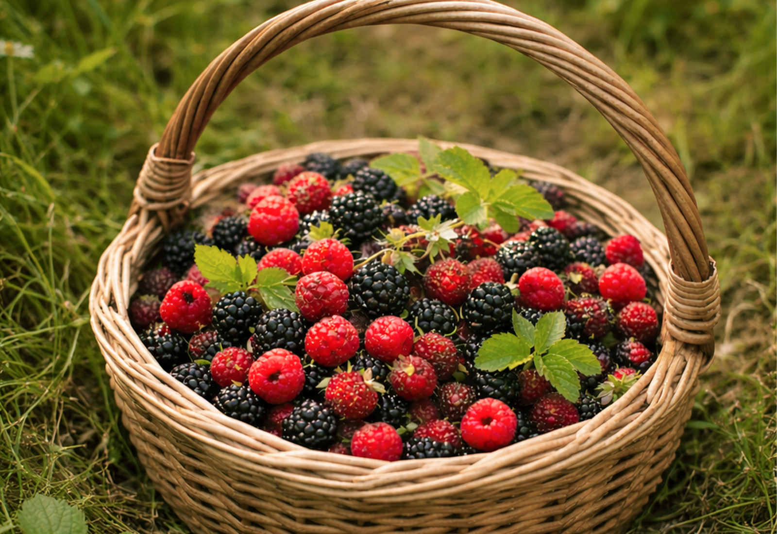 Basket of wild berries gathered during Midwest foraging season