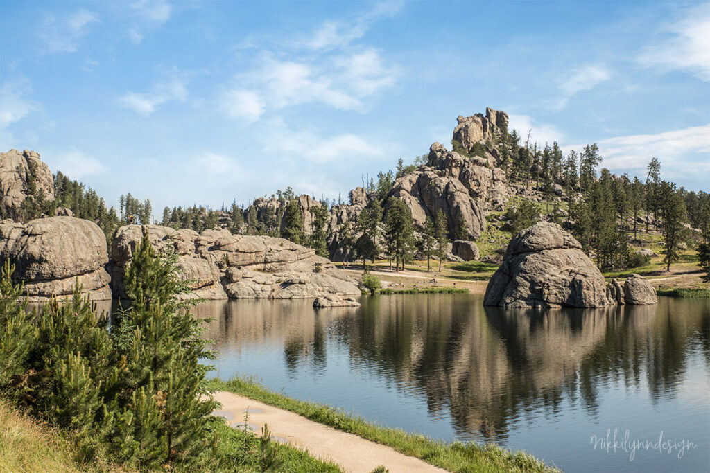 Sylvan Lake surrounded by granite rock formations in Custer State Park in the Black Hills of South Dakota